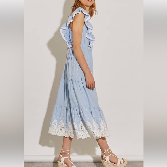River Island blue and cream lace trim dress - Picture 2 of 5